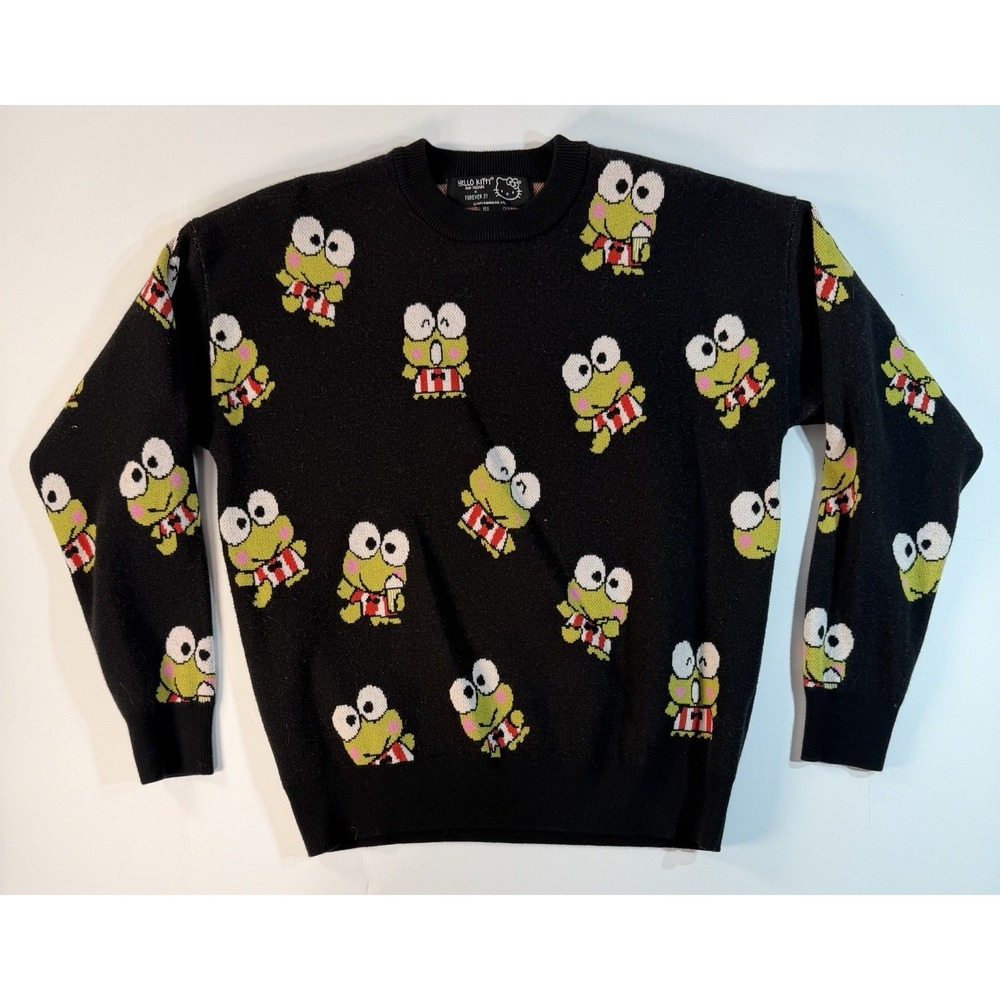 Hello Kitty Forever 21 Keroppi Black Green Frog Sweater Size Small